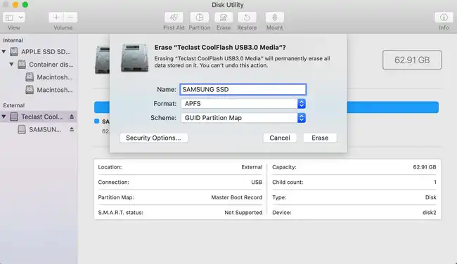 Format External SSD Disk Utility