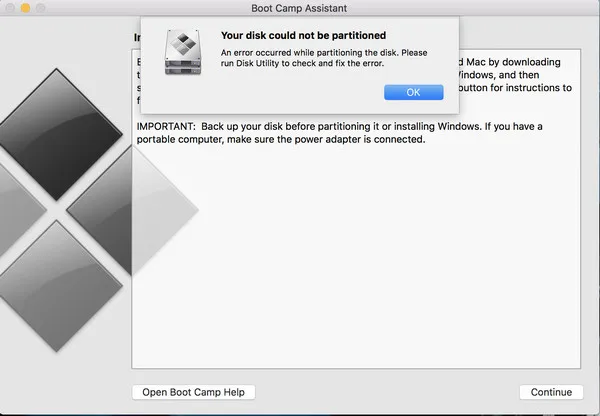 Your disk could not be partitioned error bootcamp