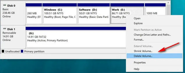 Delete Volume Disk Management