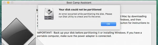 Boot Camp Assistant Disk Cannot be Partitioned