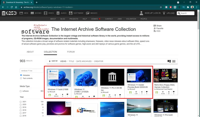Download Windows 11 ISO from Archive.org