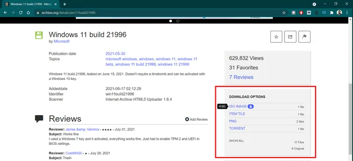 Download Windows 11 ISO from Archive.org