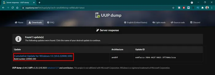 Download Windows 11 ISO uupdump