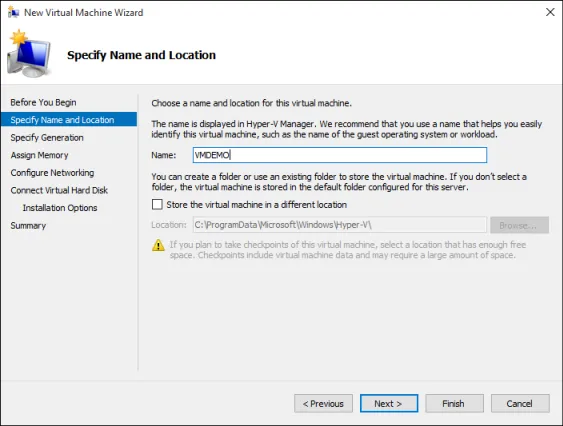 Windows Hyper-V Manager Create New