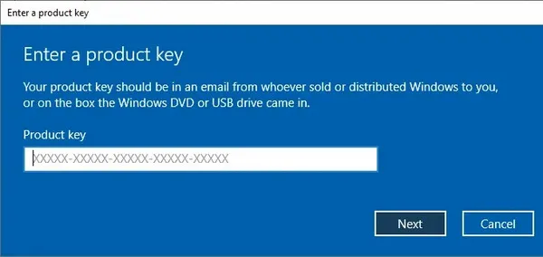 Enter Windows 10 Product Key