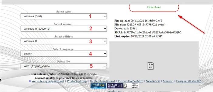 Windows 11 ISO Download tb.rg-adguard.net