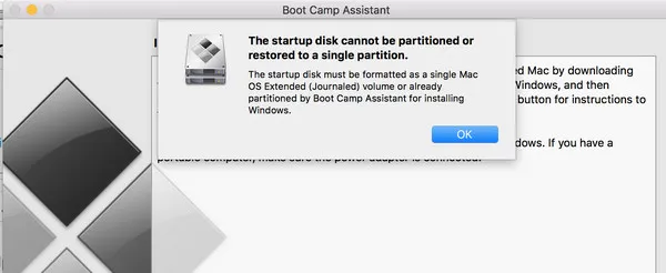 Boot Camp Assistant Startup Disk Cannot be Partitioned