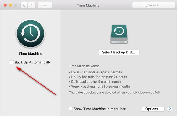 Disable Time Machine Automatical Backup