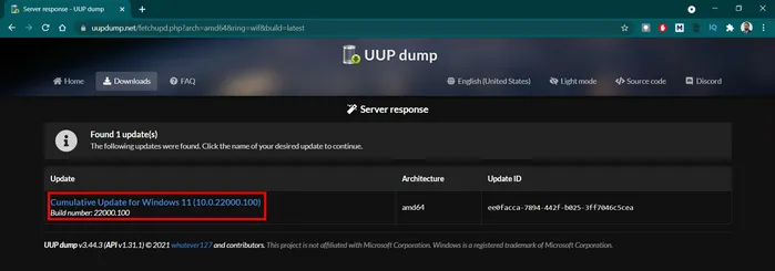 Windows 11 Download via UUP dump