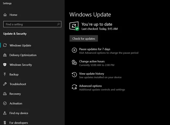 Windows 10 Update Settings