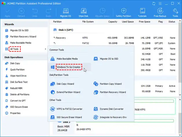 AOMEI Windows to go creator