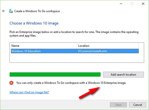 Add Image Error Windows To Go