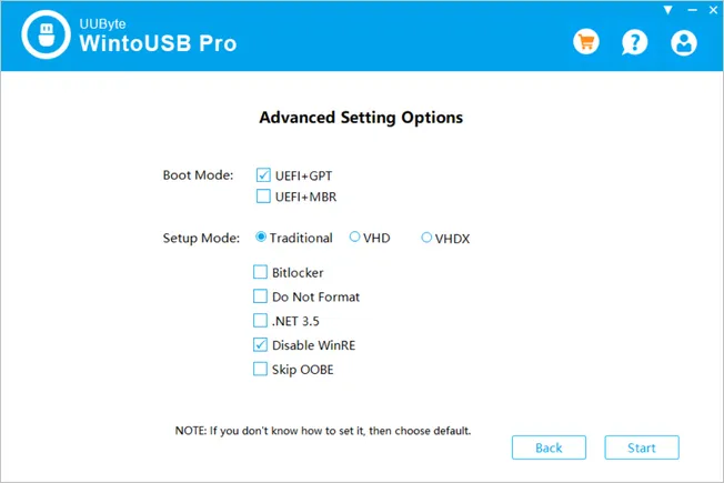 WintoUSB Pro Settings for Windows 11