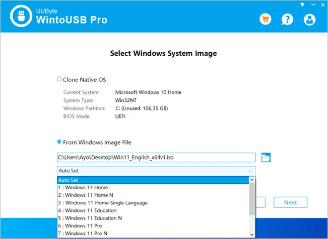 WintoUSB Pro Settings for Windows 11