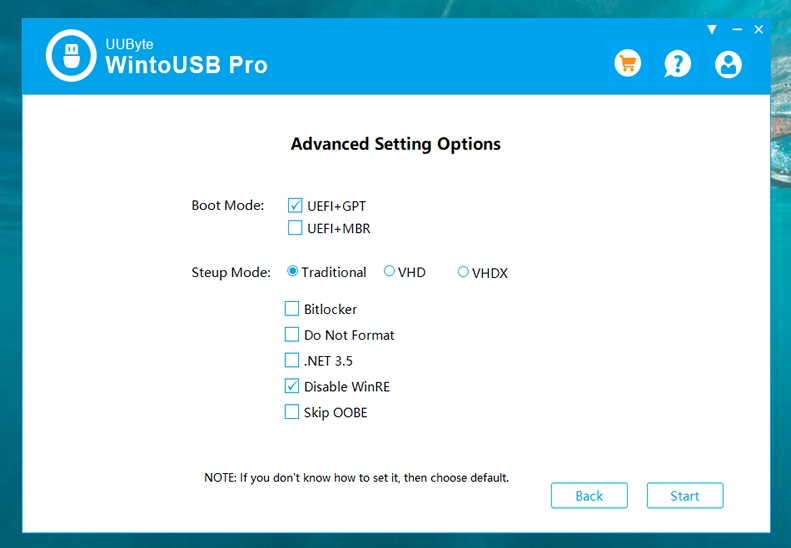 UUByte WintoUSB Pro Boot Settings