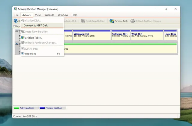 Convert MBR to GPT Active@ Partition Manager