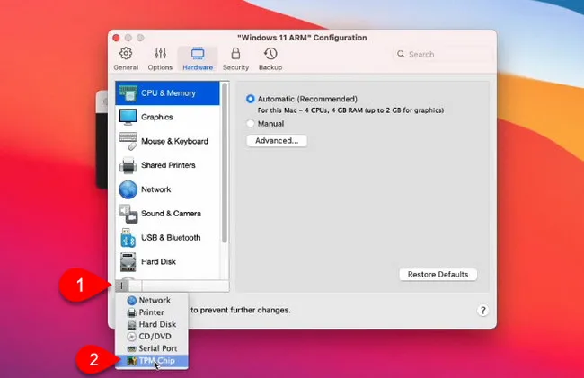 Add TPM Parallels Desktop 17