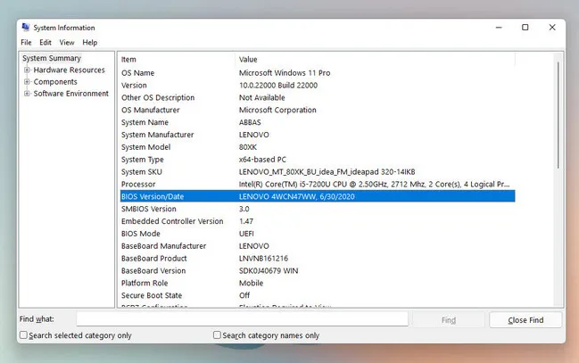 Check BIOS Version Windows 11