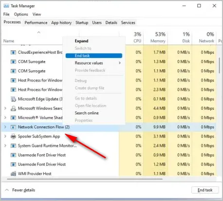 End Network Connection Flow