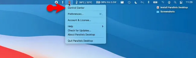 Control Center Parallels Desktop 17