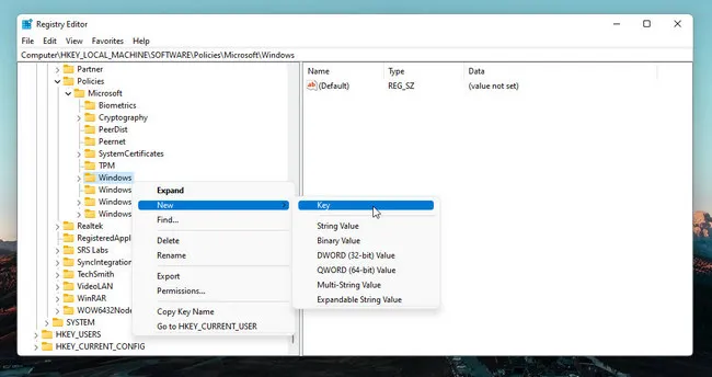 Create New Key in Registry Editor Windows 11