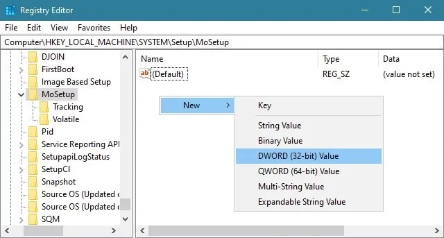 Create New Value Registry Editor