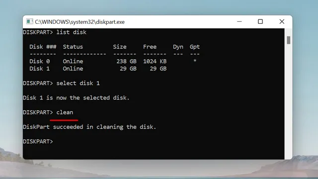 DiskPart Clean Disk