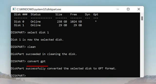 DiskPart Convert MBR to GPT