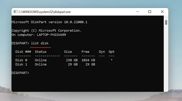 DiskPart List Disk