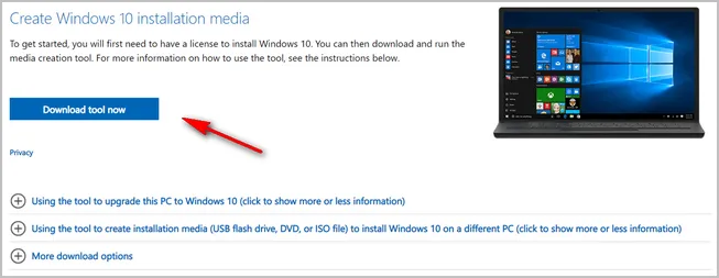 Download Windows 10 Media Creation Tool