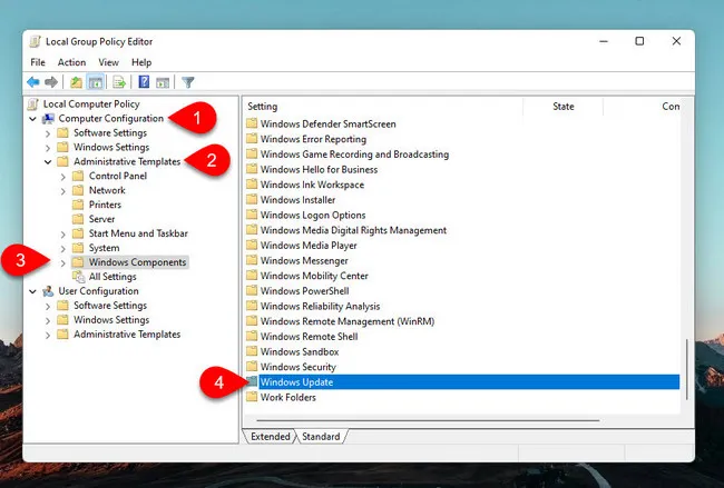 Find Windows Update in Group Policy Windows 11