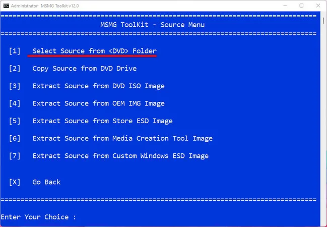 MSMG Toolkit Select Source