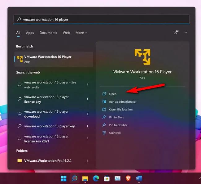 Open VMWare Workstation 16 Player