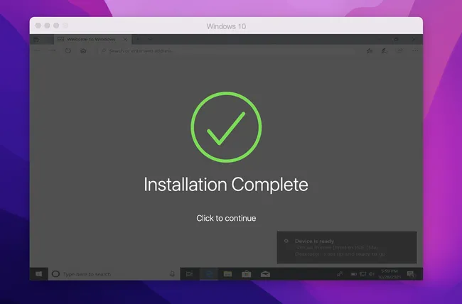 Windows 11 Installation Completed Parallets Desktop on Mac