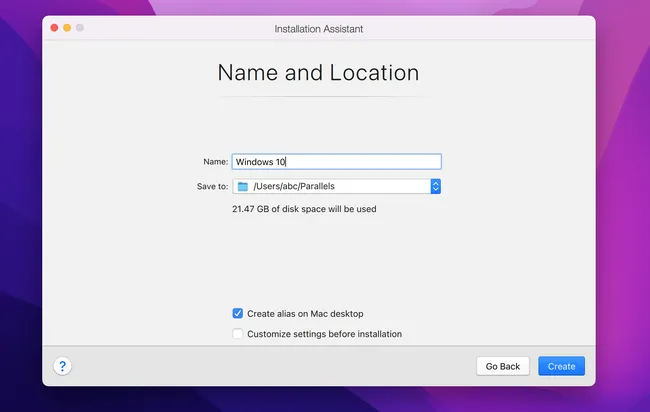 Windows 11 Install Location Parallets Desktop on Mac