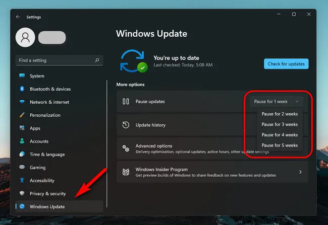 Pause Windows 11 Updates