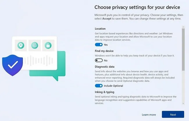 Privacy Options Windows 11 Install