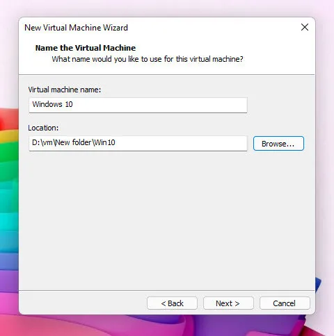 Set Name VMWare Workstation 16 Player
