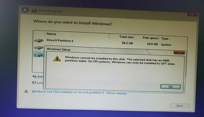 Windows 11 Install MBR Error