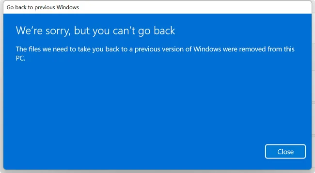 Go Back Error Windows 11