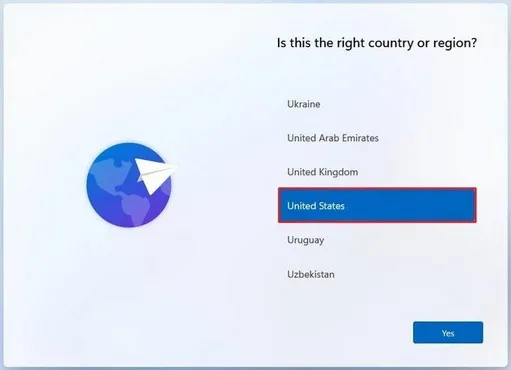 Select Region Windows 11 Setup