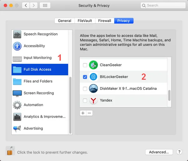 Accesso Completo al Disco macOS