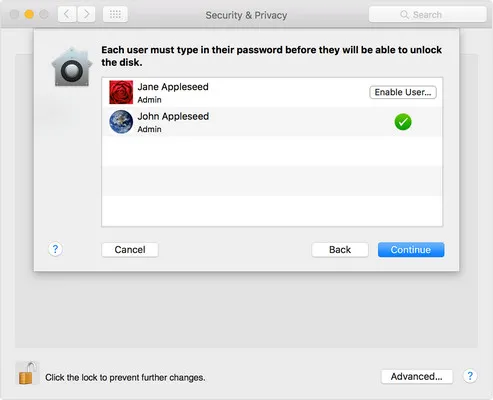 Attiva FileVault