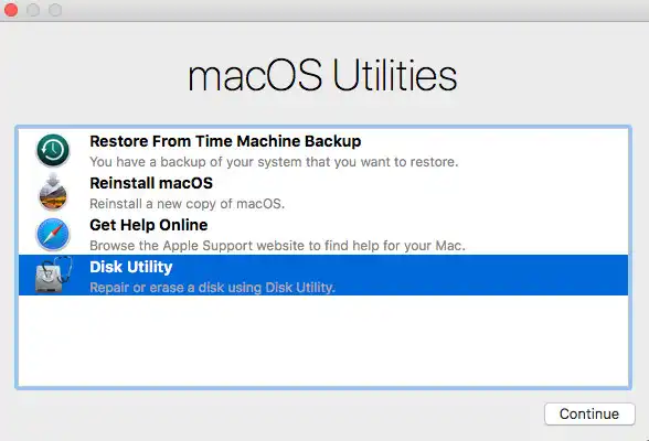 Utilità disco macOS in modalità di ripristino