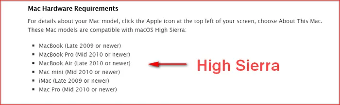 Requisiti hardware di macOS High Sierra