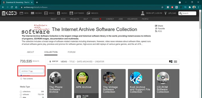 Scarica Windows 11 ISO da Archive.org