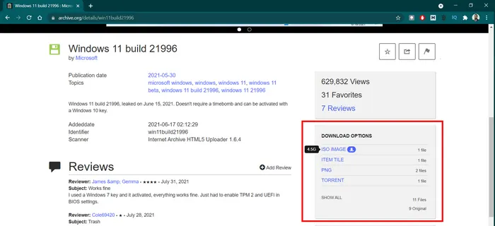 Scarica Windows 11 ISO da Archive.org