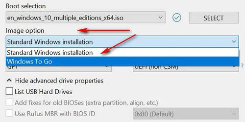 Rufus Crea un'unità USB Windows To Go