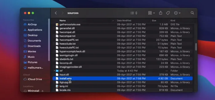 Elimina il file Install.wim