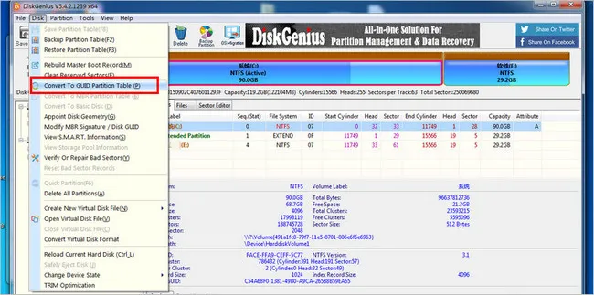 DiskGenius Converti in GPT